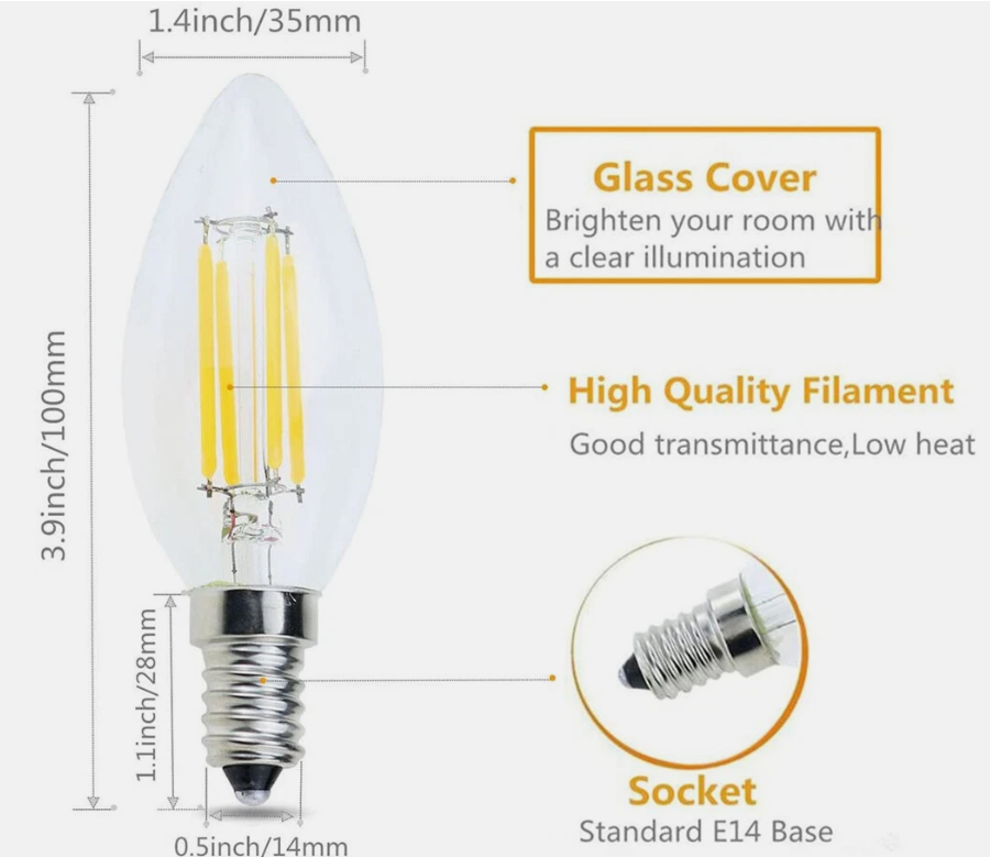 10pcs 4w 6w Edison Light Bulb Vintage Industrial Cafe Bar Filament Led Globe E14