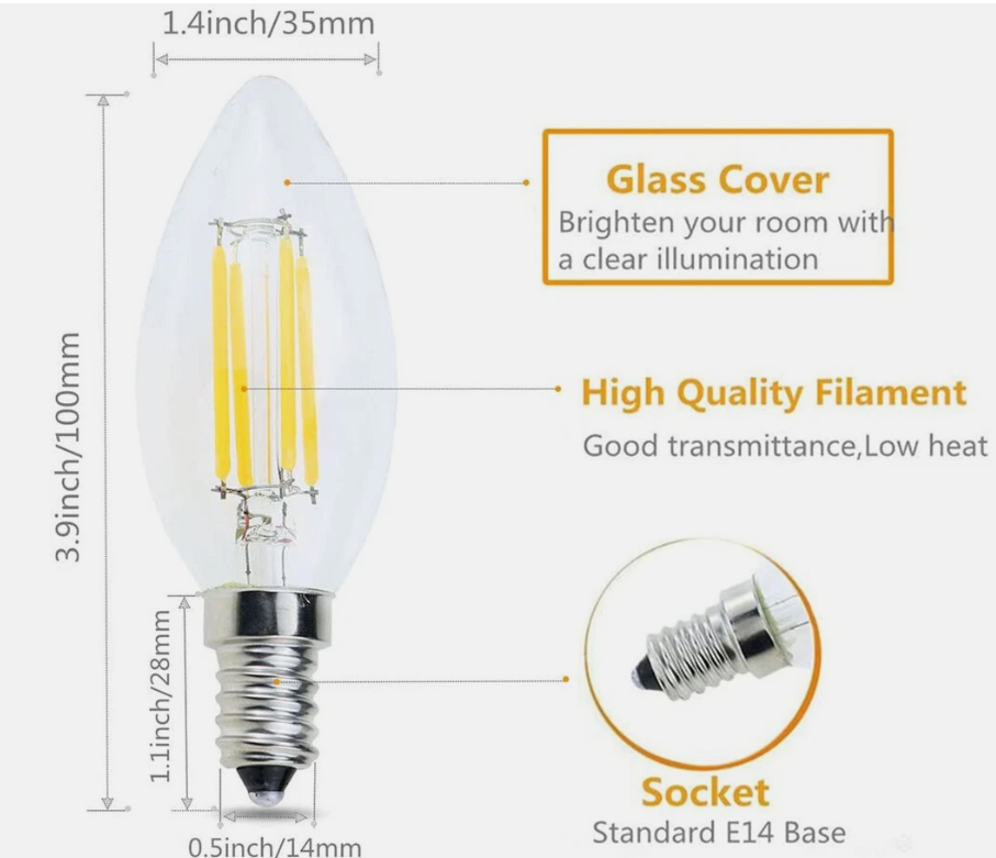 E14 4/6W LED Dimmable Bulb Flame Chandelier Candle Light SES Edison Lamp