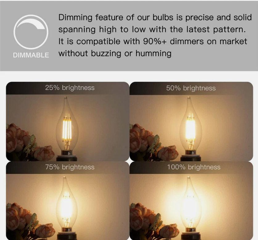E14 4/6W LED Dimmable Bulb Flame Chandelier Candle Light SES Edison Lamp