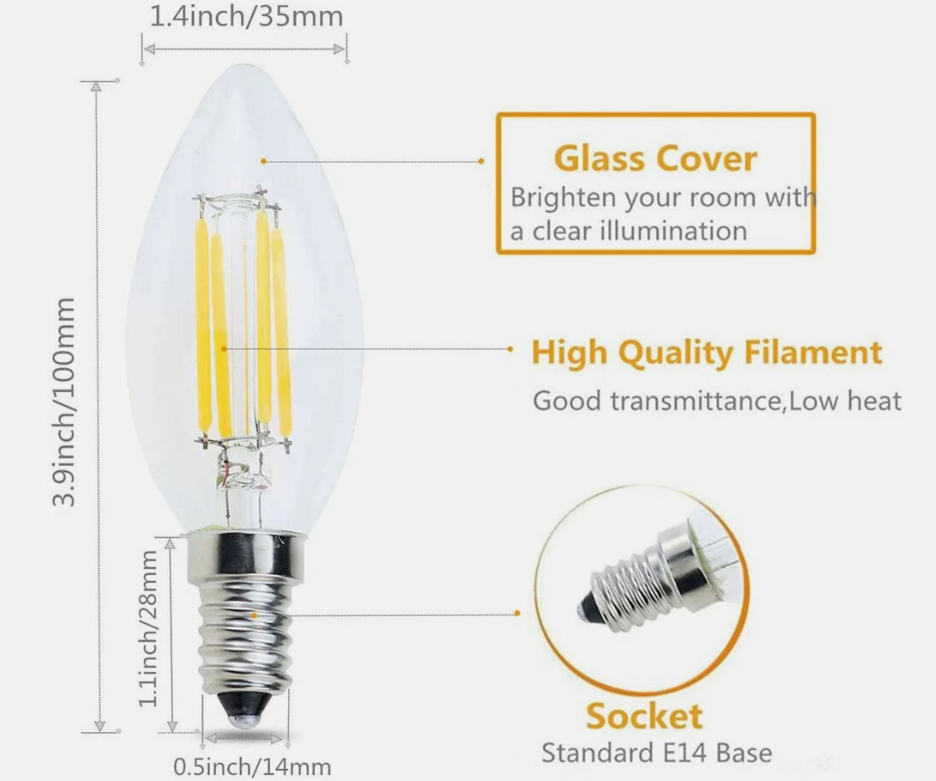 E14 4/6W LED Dimmable Bulb Flame Chandelier Candle Light SES Edison Lamp