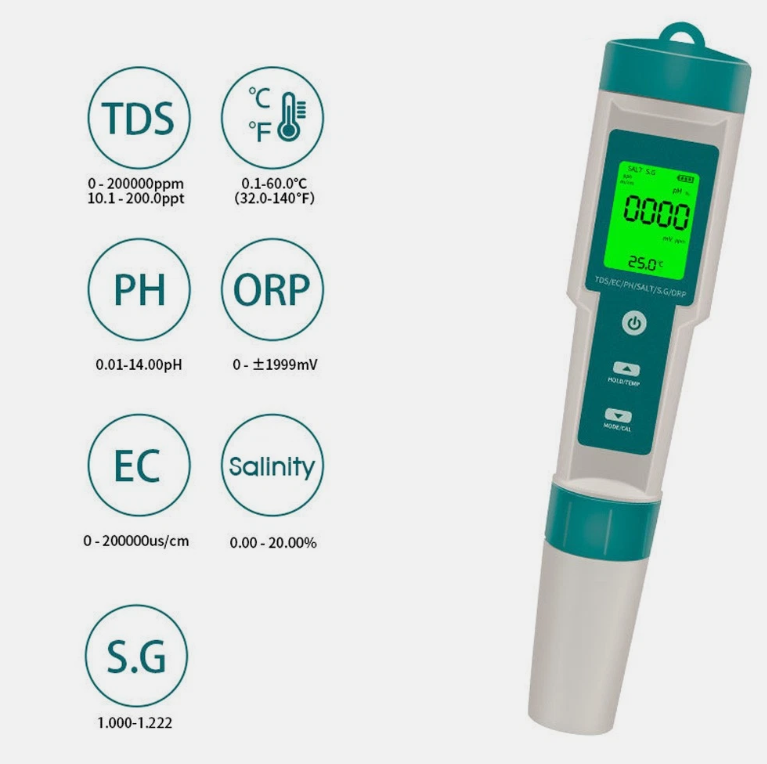 7 In 1 Digital PH Meter TDS Meter Digital Tester Pen Pool Water Quality Monitor