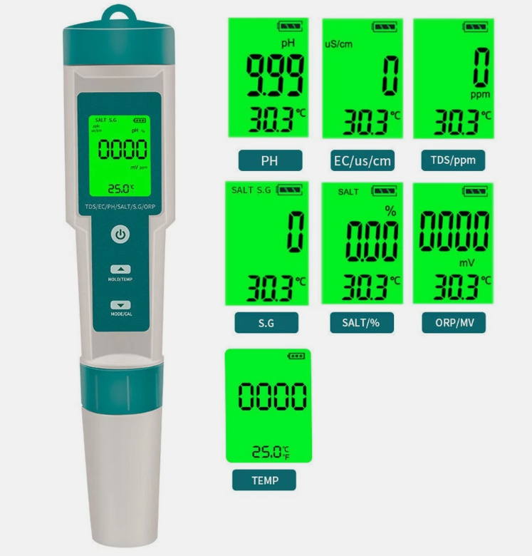 7 In 1 Digital PH Meter TDS Meter Digital Tester Pen Pool Water Quality Monitor