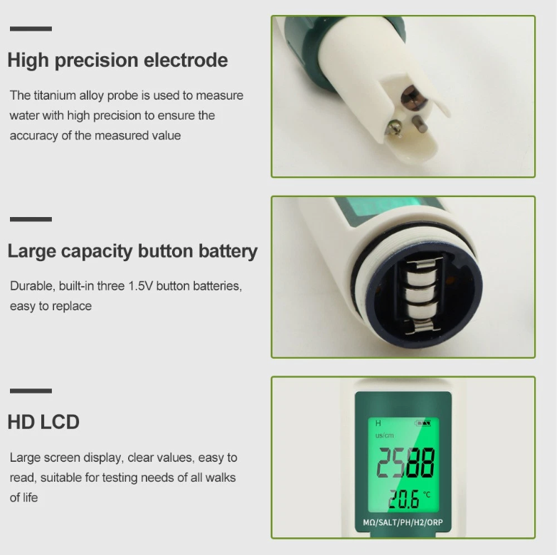 7 In 1 Digital PH Meter TDS Meter Digital Tester Pen Pool Water Quality Monitor