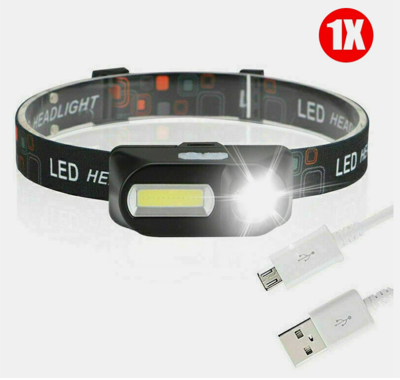 2X Bright Waterproof HeadTorch Headlight LED USB Rechargeable Headlamp Fish