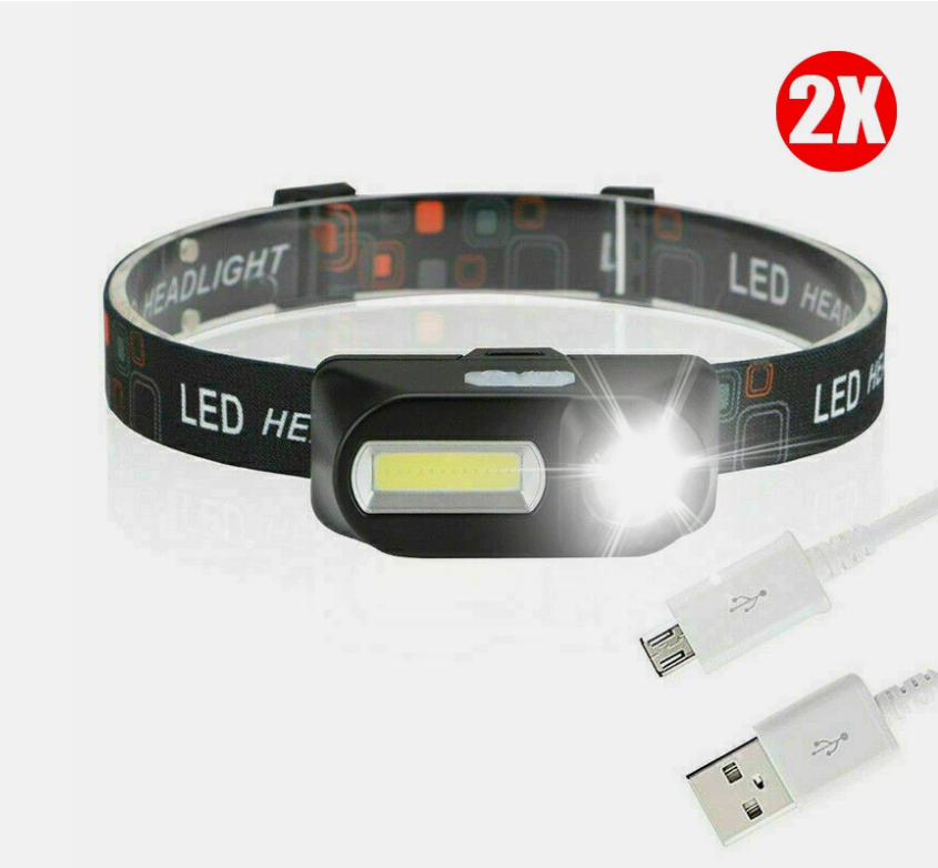2X Bright Waterproof HeadTorch Headlight LED USB Rechargeable Headlamp Fish
