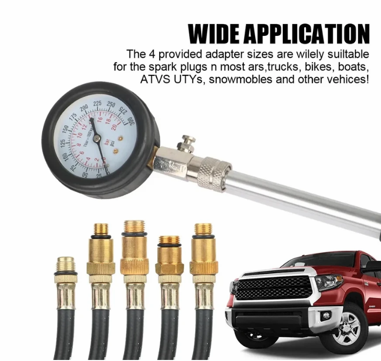 Gasoline Engine Compression Tester with M10 M12 M14 M18 Adapters