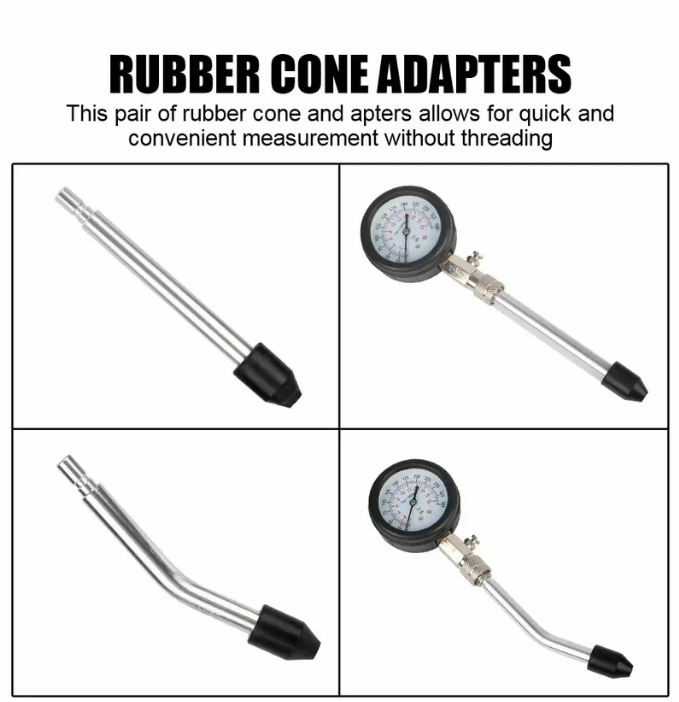 Gasoline Engine Compression Tester with M10 M12 M14 M18 Adapters