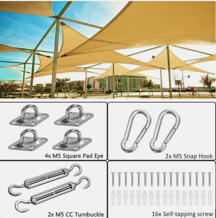 Sun Shade Sail Fixing Hardware Accessories Kit Garden Patio Sunscreen Canopy