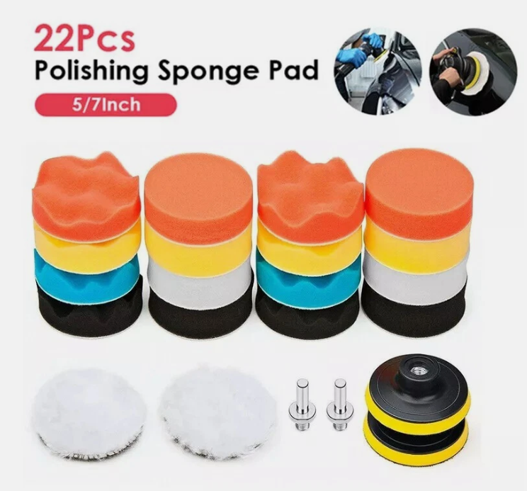 22Pcs 5/7Inch Buffing Waxing Polishing Sponge Pads Kit Set For Car Polisher