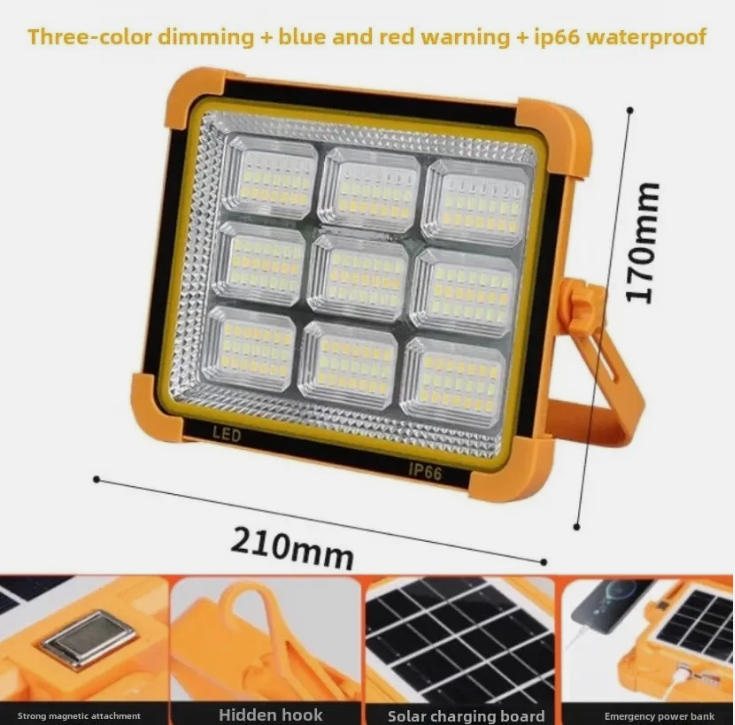 162LED Rechargeable Work Light Solar Floodlight USB Portable Emergency Lamp