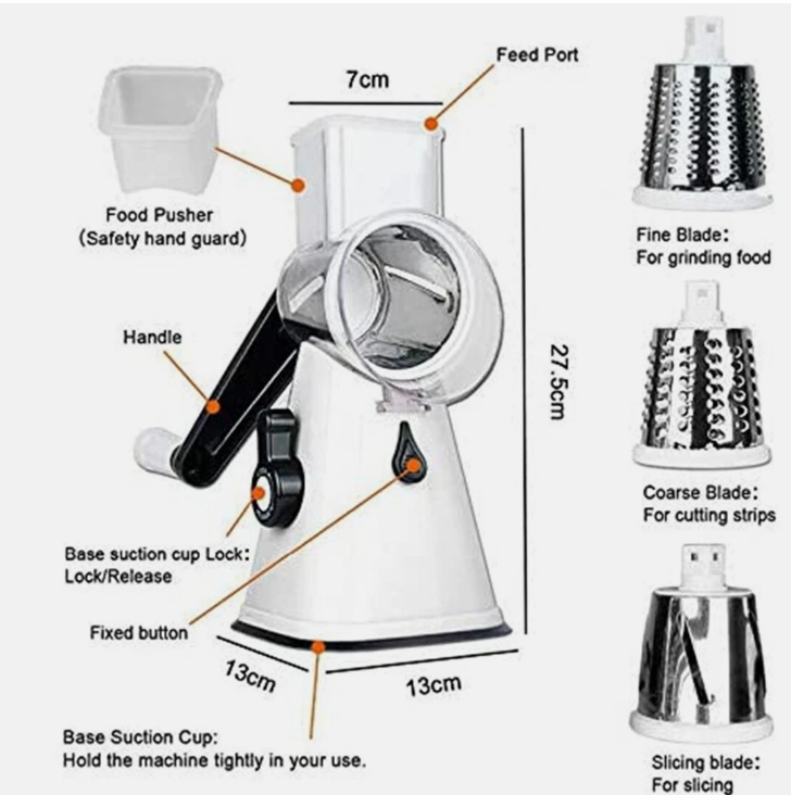 3in1 Multi-function Food Vegetable Manual Rotary Drum Grater Chopper Slicer Tool