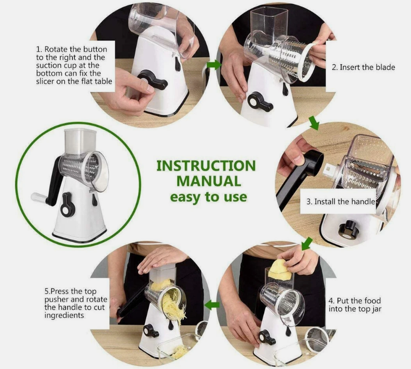 3in1 Multi-function Food Vegetable Manual Rotary Drum Grater Chopper Slicer Tool