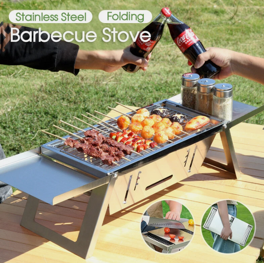 Portable Camping BBQ Grill 3 Hight Adjustable Stainless Steel Folding V7Y5