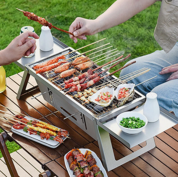 Portable Camping BBQ Grill 3 Hight Adjustable Stainless Steel Folding V7Y5