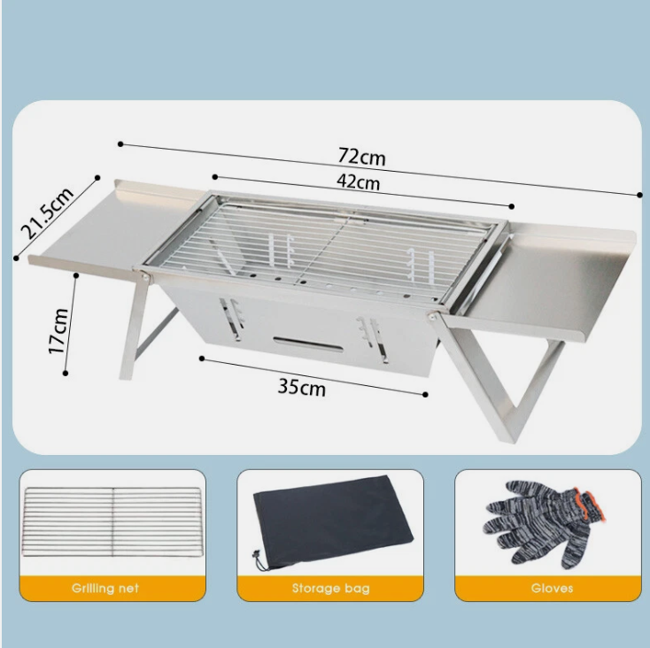 Portable Camping BBQ Grill 3 Hight Adjustable Stainless Steel Folding V7Y5