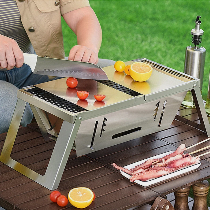 Portable Camping BBQ Grill 3 Hight Adjustable Stainless Steel Folding V7Y5