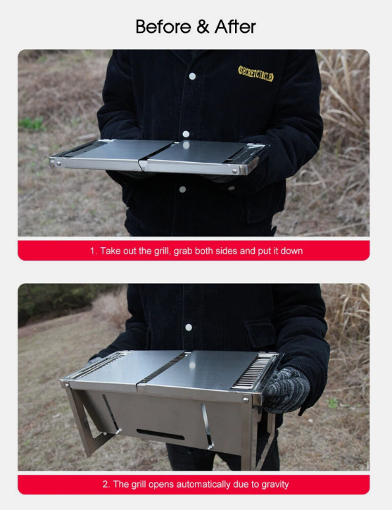 Portable Camping BBQ Grill 3 Hight Adjustable Stainless Steel Folding V7Y5