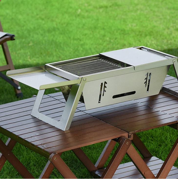 Portable Camping BBQ Grill 3 Hight Adjustable Stainless Steel Folding V7Y5