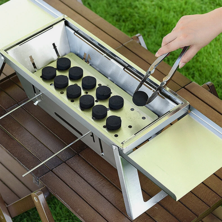Portable Camping BBQ Grill 3 Hight Adjustable Stainless Steel Folding V7Y5