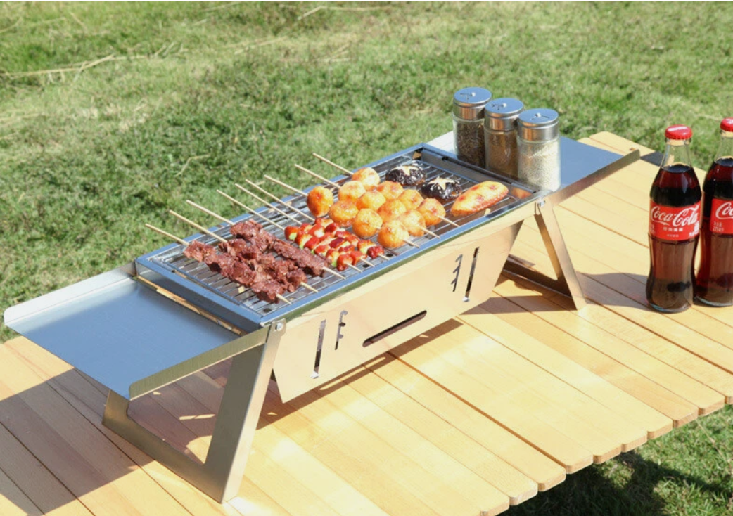 Portable Camping BBQ Grill 3 Hight Adjustable Stainless Steel Folding V7Y5