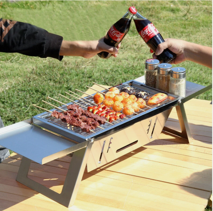 Portable Camping BBQ Grill 3 Hight Adjustable Stainless Steel Folding V7Y5