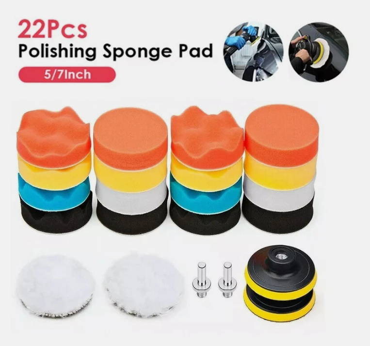 22Pcs 5/7Inch Buffing Waxing Polishing Sponge Pads Kit Set For Car Polisher