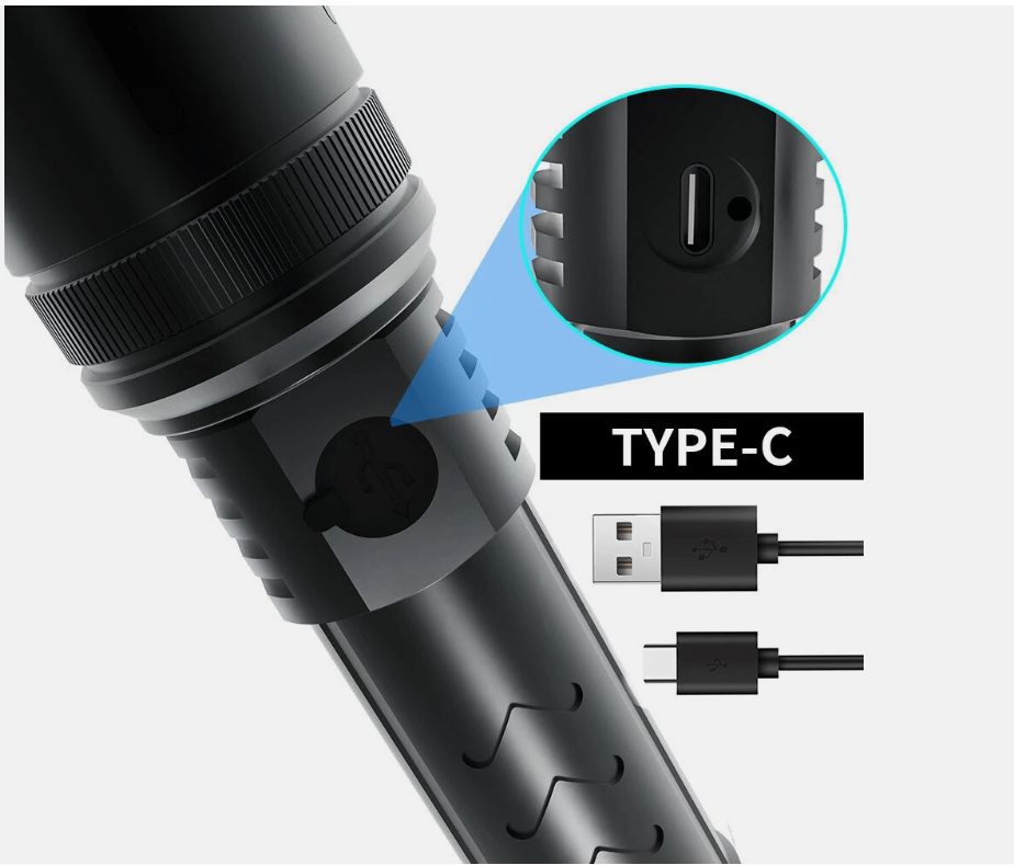 50000000 LED Torch Zoom Light Super Bright Hunting Flashlight USB Rechargeable