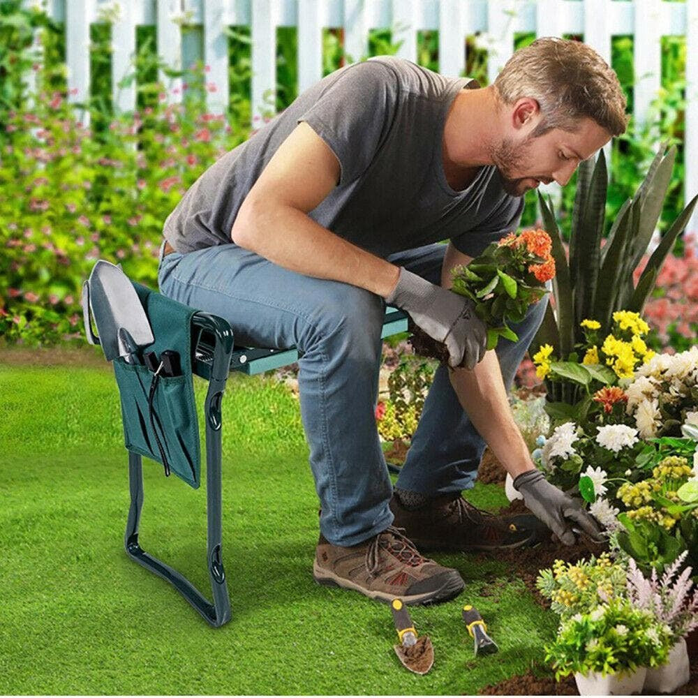 New 2 in1 GARDEN KNEELER PADDED PAD SEAT STOOL GARDENING WORK 6 TOOLS + 2 POUCHES AU