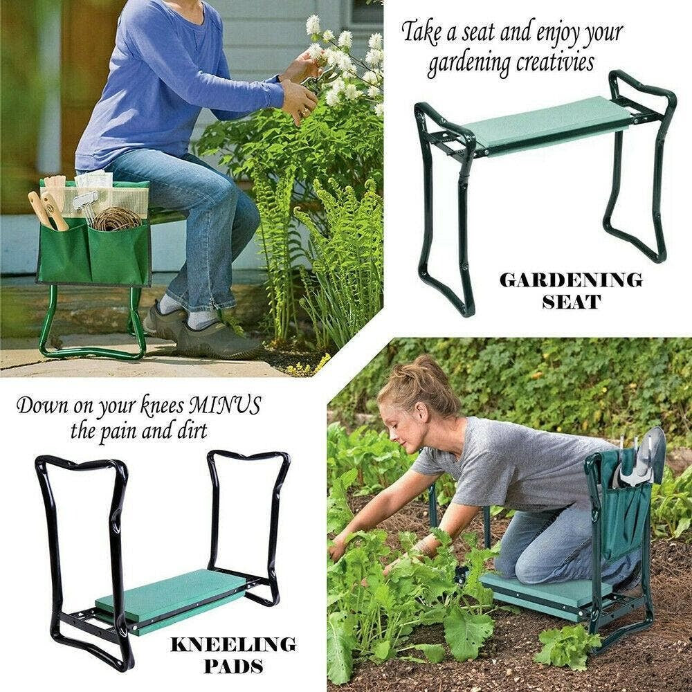 New 2 in1 GARDEN KNEELER PADDED PAD SEAT STOOL GARDENING WORK 6 TOOLS + 2 POUCHES AU