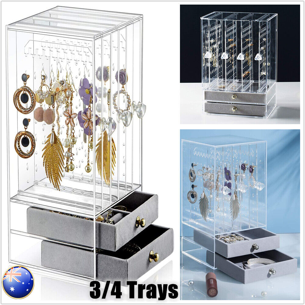 Acrylic Earring Necklace Display Stand Organizer Holder Storage Velvet Drawer AU