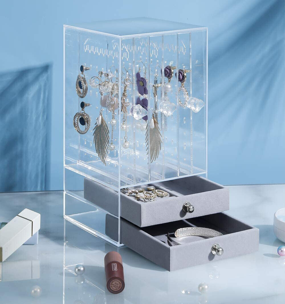 Acrylic Earring Necklace Display Stand Organizer Holder Storage Velvet Drawer AU