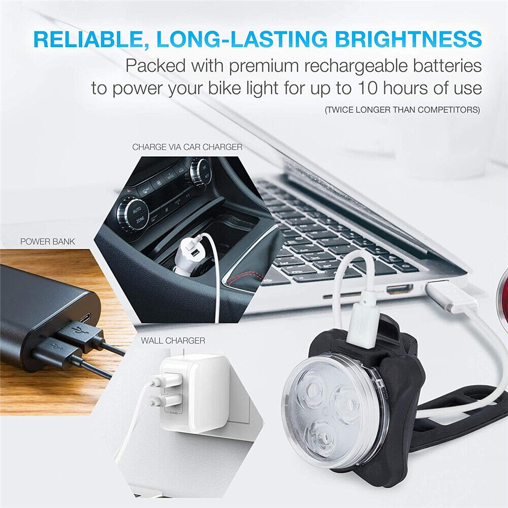 LED Rechargeable Bike Bicycle Light USB Waterproof Cycle Front Back Headlamp AU