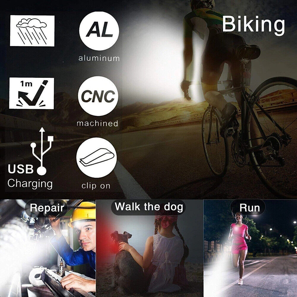 LED Rechargeable Bike Bicycle Light USB Waterproof Cycle Front Back Headlamp AU