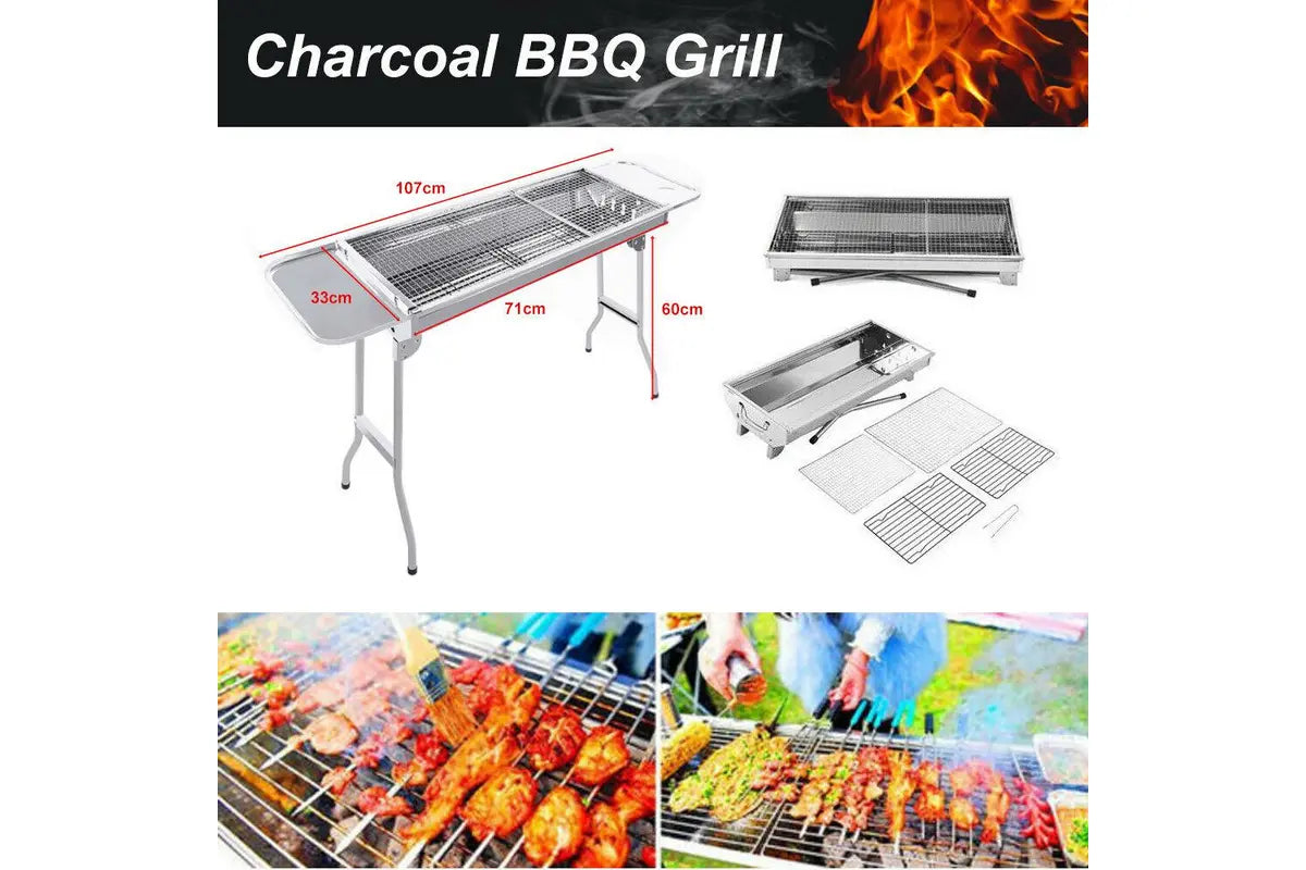 Portable & Foldable Charcoal BBQ Grills Stainless Steel Outdoor Camping