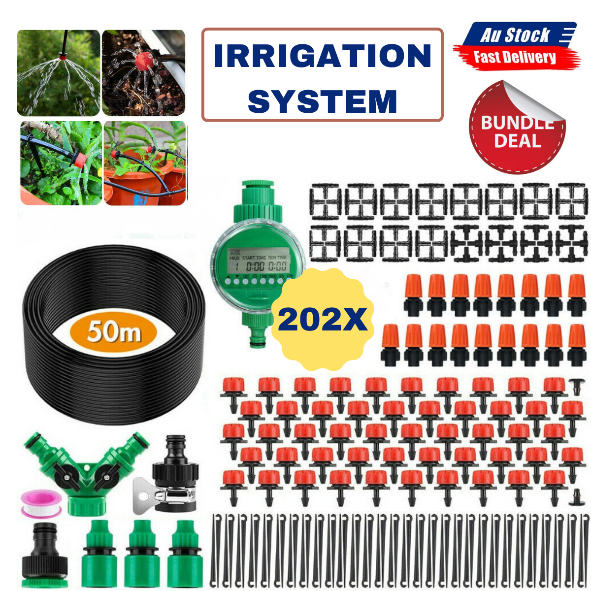 Garden Irrigation System with Timer Plant Watering DIY Micro Drip 152Pcs Kits