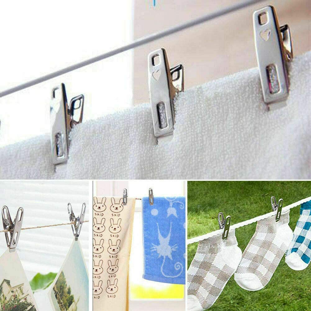 Stainless Steel Clothes Pegs Hanging Pins Clips Laundry Metal Clamps (20pcs)