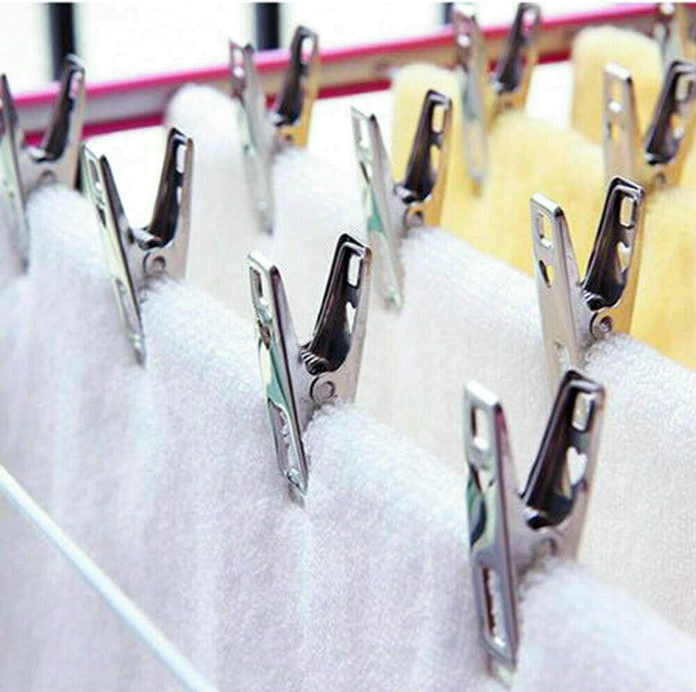 Stainless Steel Clothes Pegs Hanging Pins Clips Laundry Metal Clamps (20pcs)