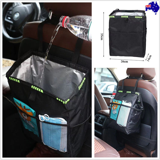 Waterproof Car Trash Can Bin Waste Basket Storage Garbage Seat Organizer Bag Box