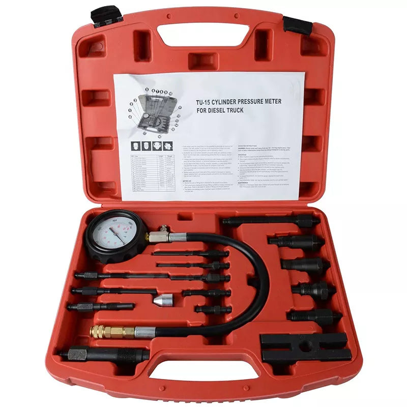 17PCS Diesel Engine Compression Tester Kit Tool Set Automotive Compressor