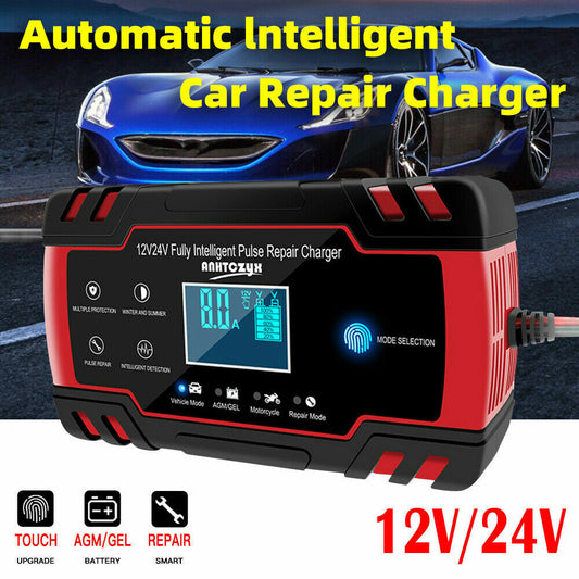 12V/24V 8A Smart Car Battery Charger LCD Automatic Repair 4WD Boat Caravan Truck