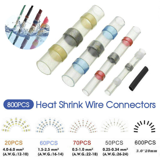 800x Solder Seal Sleeve Heat Shrink Butt Wire Connectors Terminals Waterproof AU