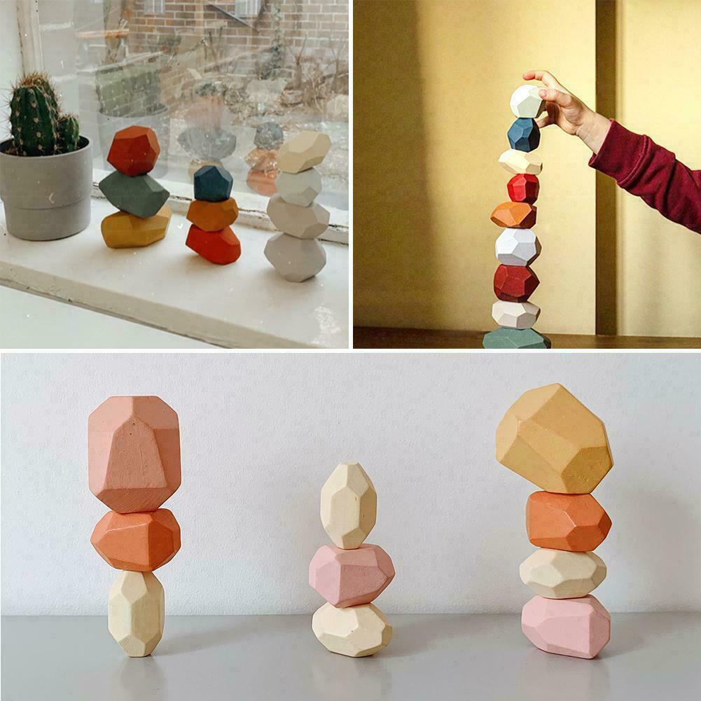 New Toy Creative Wooden Colored Stacking Balancing Stone Building Blocks AU