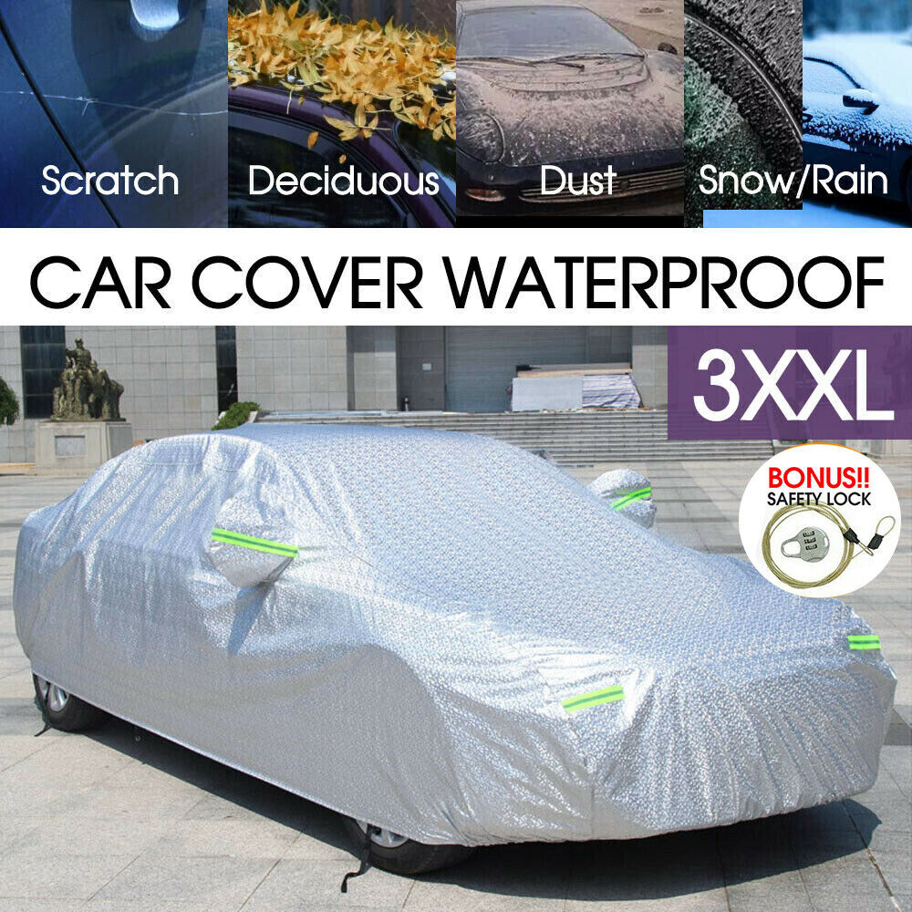 3XXL 3Layer Aluminiu Waterproof Outdoor Car Cover Double Thick Rain UV Resistant