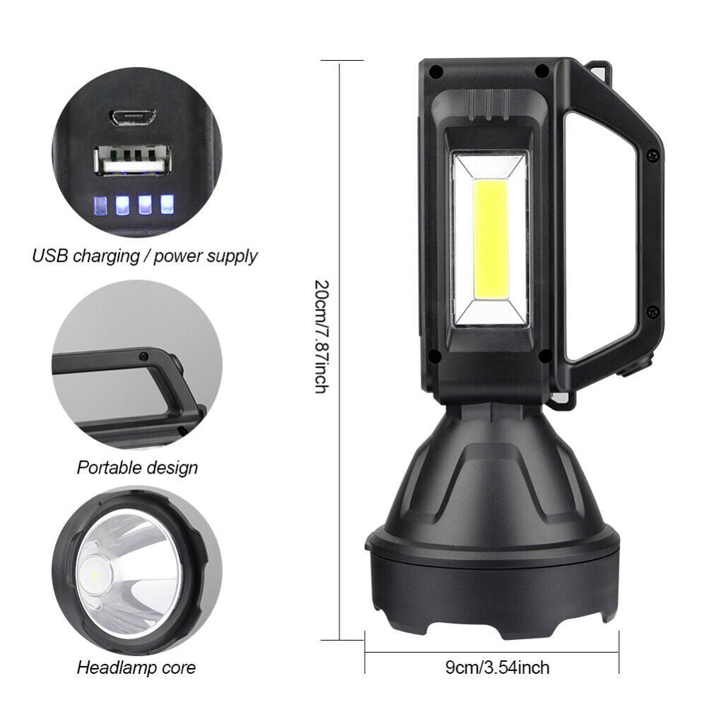 Solar LED Searchlight USB Rechargeable Spotlight Flashlight Torch Power Bank AU