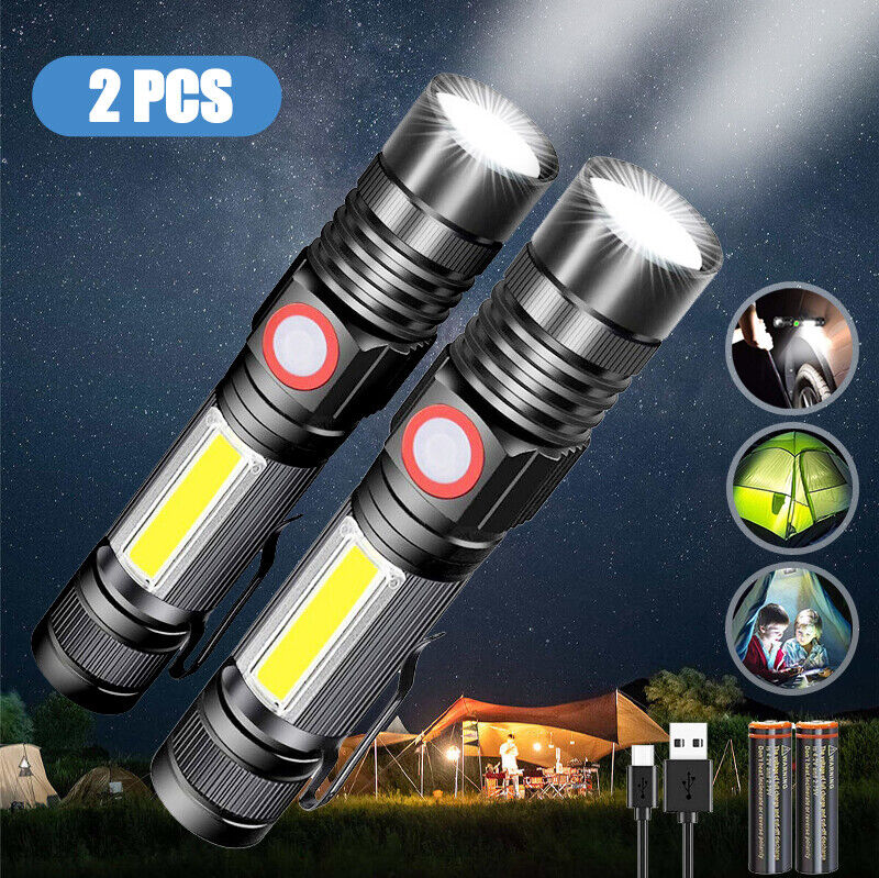 2x Super Bright Tactical Flashlight Rechargeable COB Torch Light Magnetic Light