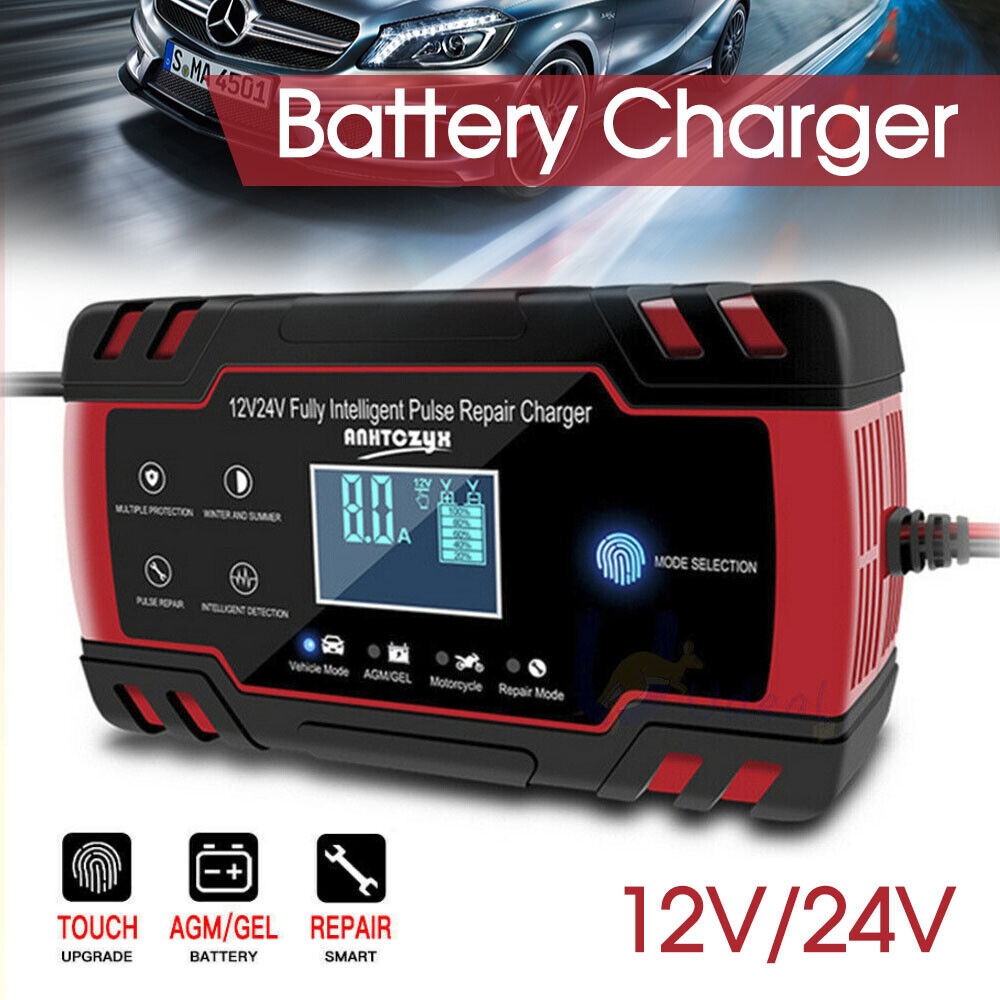 12V/24V 8A Smart Car Battery Charger LCD Automatic Repair 4WD Boat Caravan Truck