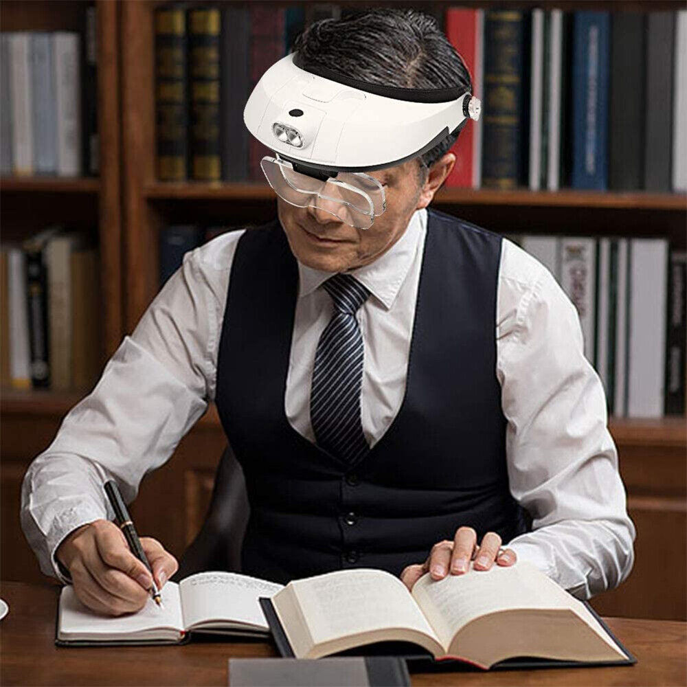 Jewelry Headband Magnifier 2 LED Lamp Head Mounted Magnifying Glass Loupe Light