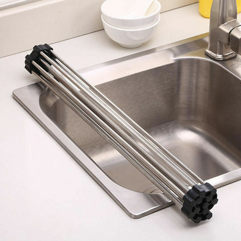 Stainless Steel Dish Rack Drying Drainer Over Sink Rack Roll Up Foldable Kitchen