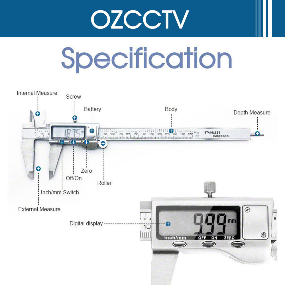 Stainless Steel Electronic Digital LCD Vernier Caliper Micrometer New 200mm 8''