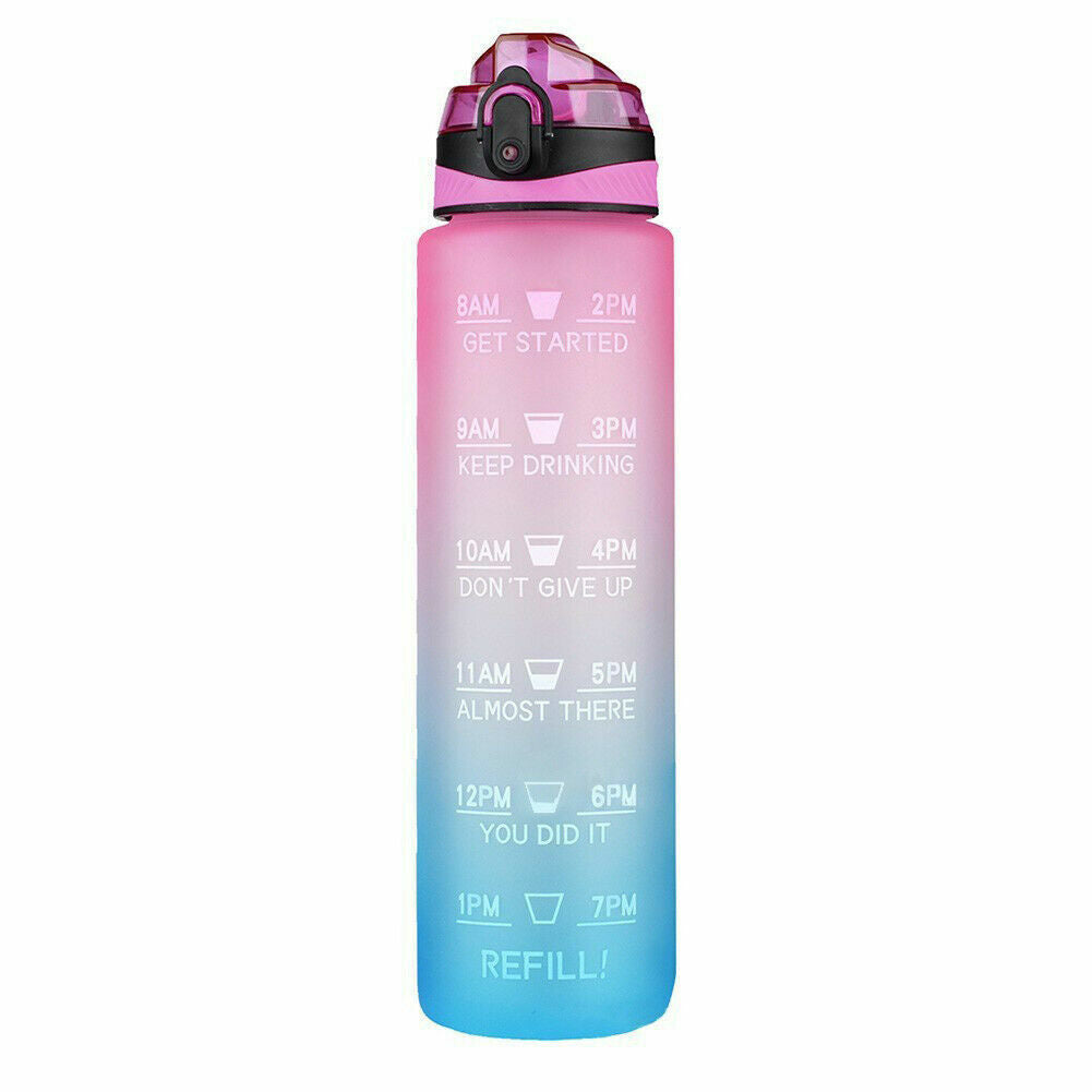 Water Bottle 1L Motivational Drink Flask With Time Markings Sport Gym